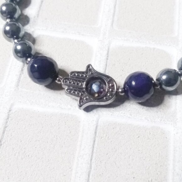 Hematite Hamsa Hand Protection Bracelet - Cool Calm & Collected - 7-8" Wrists - Picture 2 of 9